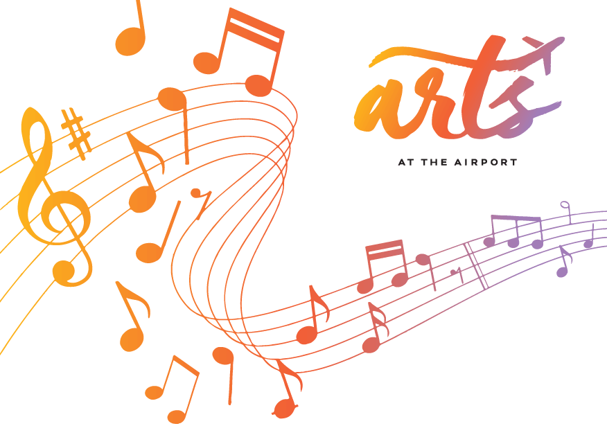Arts at the Airport logo with music notes graphic.