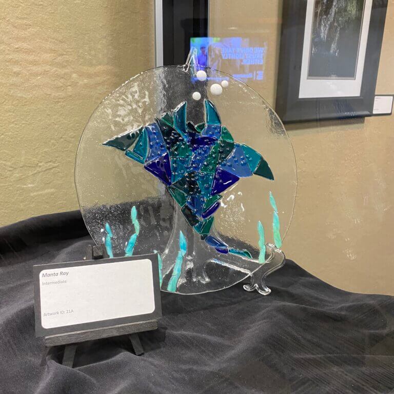 Photo of manta ray glass art.