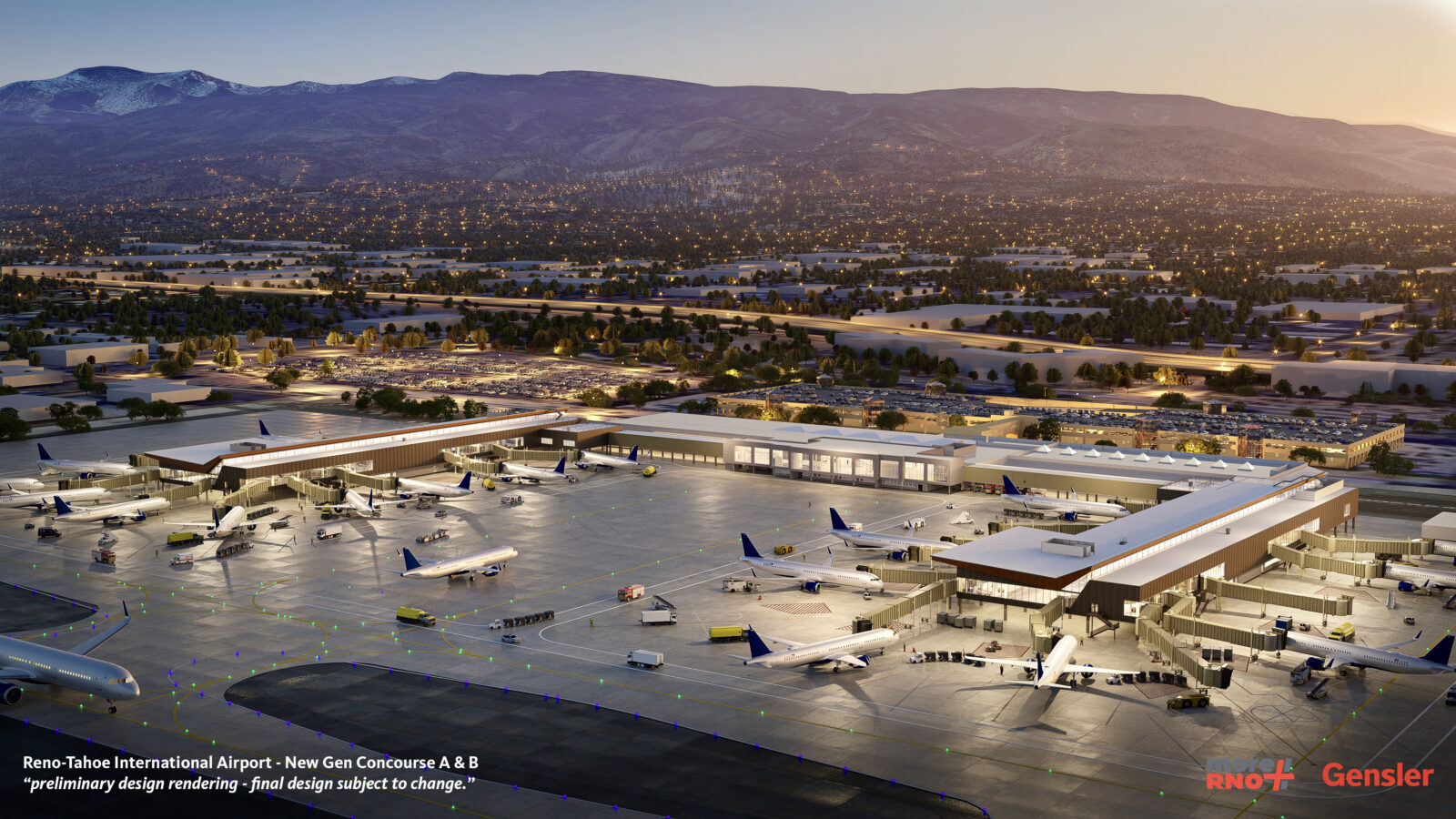 Rendering showing the outside architecture and design of two new concourses.