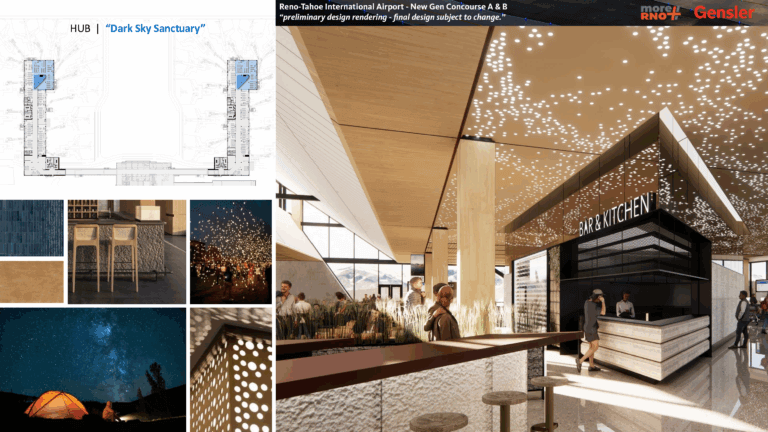 Rendering of the concourse hub with Dark Sky Sanctuary inspiration