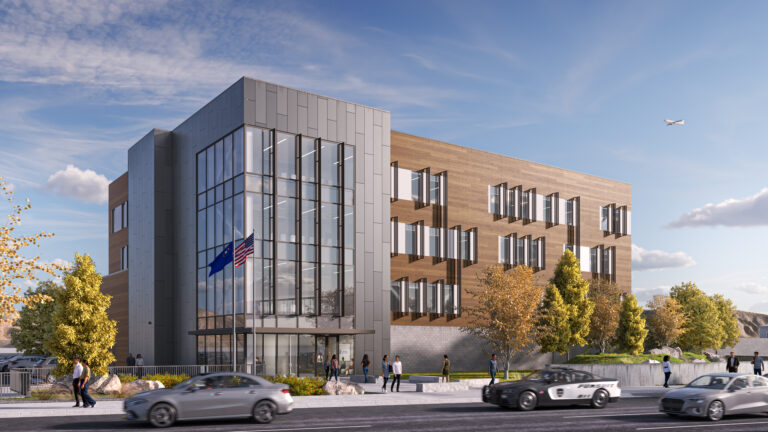 Rendering of northwest view exterior of HQ building