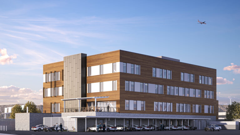Rendering of southeast view exterior of HQ building