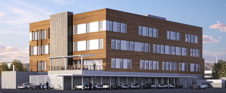 Rendering of southeast view exterior of HQ building