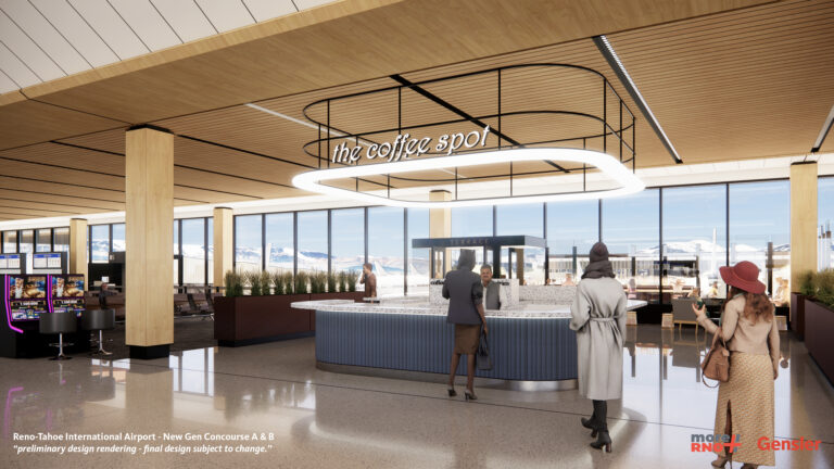 Rendering of concourse with open coffee shop concept