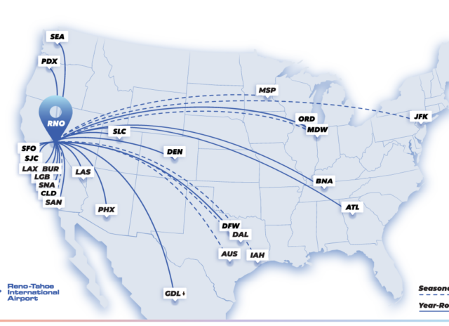 Nonstop destinations route map for RNO