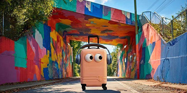 AI generated image of suitcase in Atlanta inspired scene