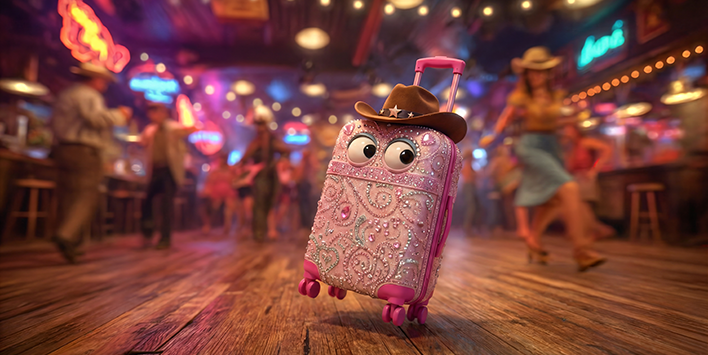 AI generated image of suitcase in Nashville inspired scene