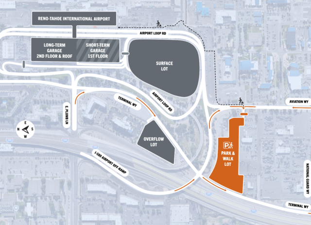 Aerial view map of the Park & Walk Lot option at RNO